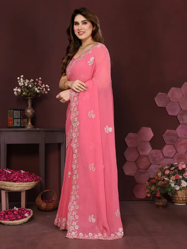 Georgette_Silk_Saree_with_Intricate_Embroidery_Work_&_Matching_Embroidered_Blouse_Piece