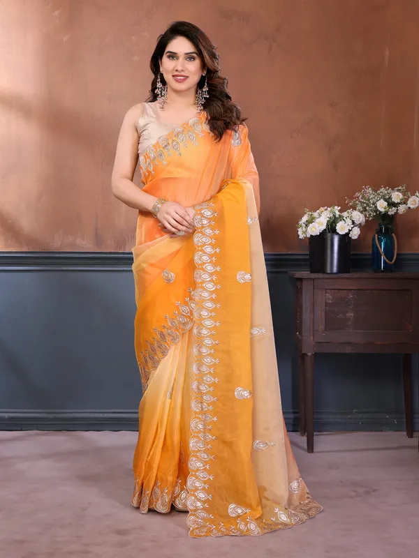 Gold_Crush_Silk_Saree_with_Padded_Embroidery_Work_&_Embroidered_Border