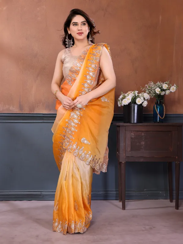 Gold_Crush_Silk_Saree_with_Padded_Embroidery_Work_&_Embroidered_Border