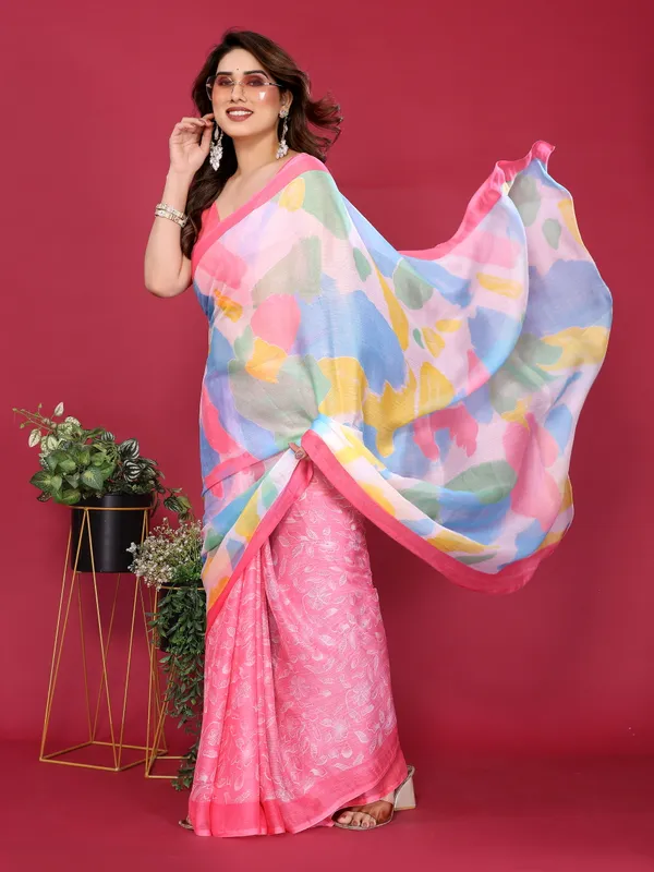 Grey_Abstract_Printed_Moss_Chiffon_Silk_Saree_with_Floral_Border