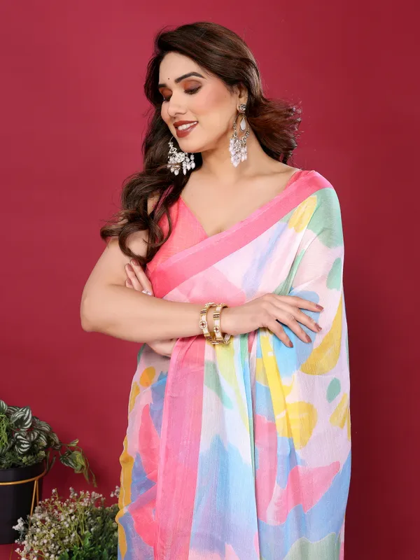 Grey_Abstract_Printed_Moss_Chiffon_Silk_Saree_with_Floral_Border