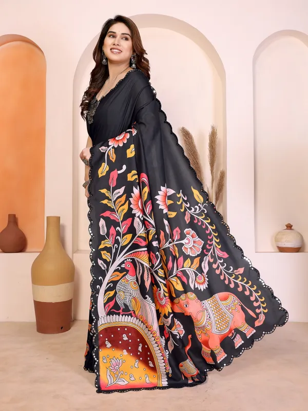 Kalamkari_Digital_Printed_Manipuri_Silk_Saree_with_Mirror_Work_Border