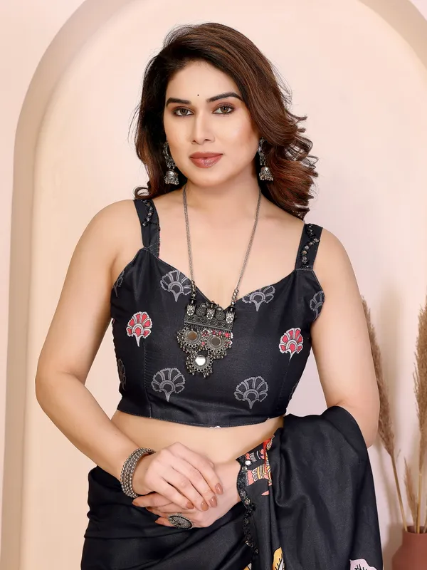 Kalamkari_Digital_Printed_Manipuri_Silk_Saree_with_Mirror_Work_Border