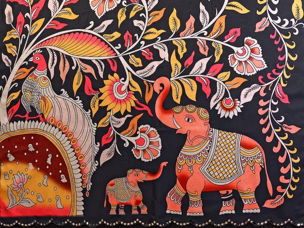 Kalamkari_Digital_Printed_Manipuri_Silk_Saree_with_Mirror_Work_Border