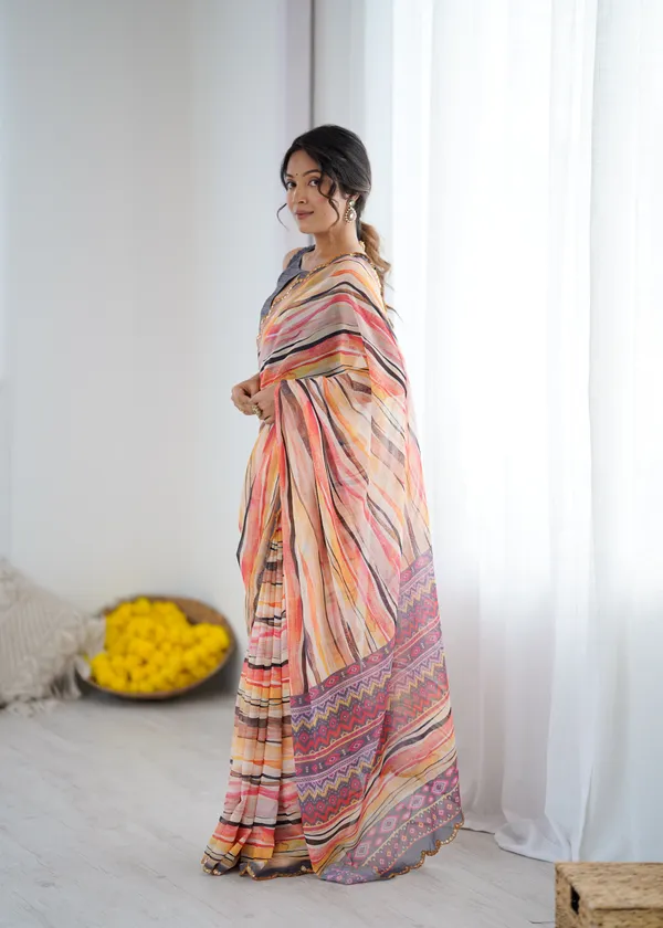 Printed_Heavy_Georgette_Silk_Saree_with_Mirror_Work_Border