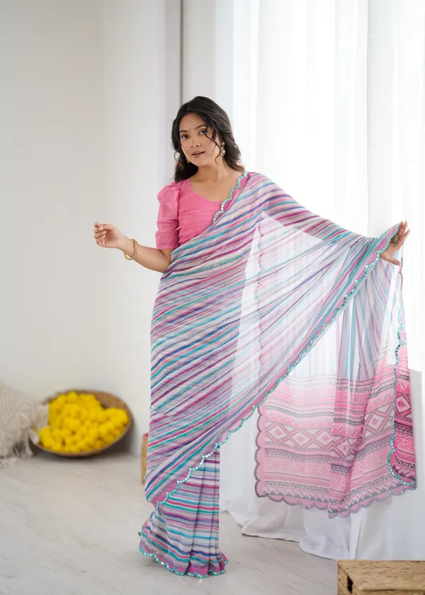 Printed_Heavy_Georgette_Silk_Saree_with_Mirror_Work_Border