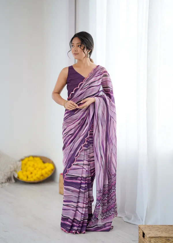 Printed_Heavy_Georgette_Silk_Saree_with_Mirror_Work_Border