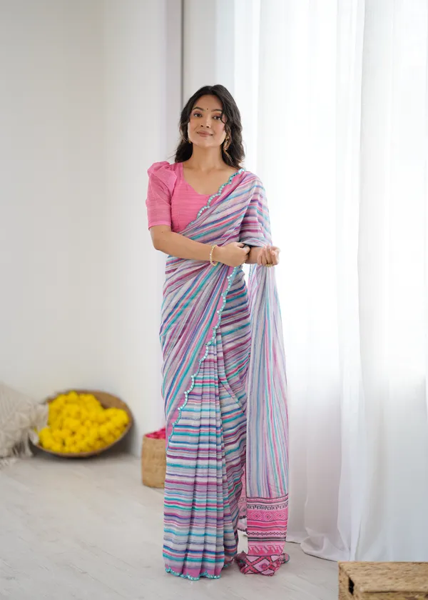 Printed_Heavy_Georgette_Silk_Saree_with_Mirror_Work_Border
