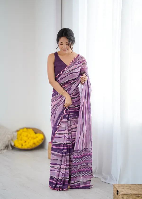 Printed_Heavy_Georgette_Silk_Saree_with_Mirror_Work_Border