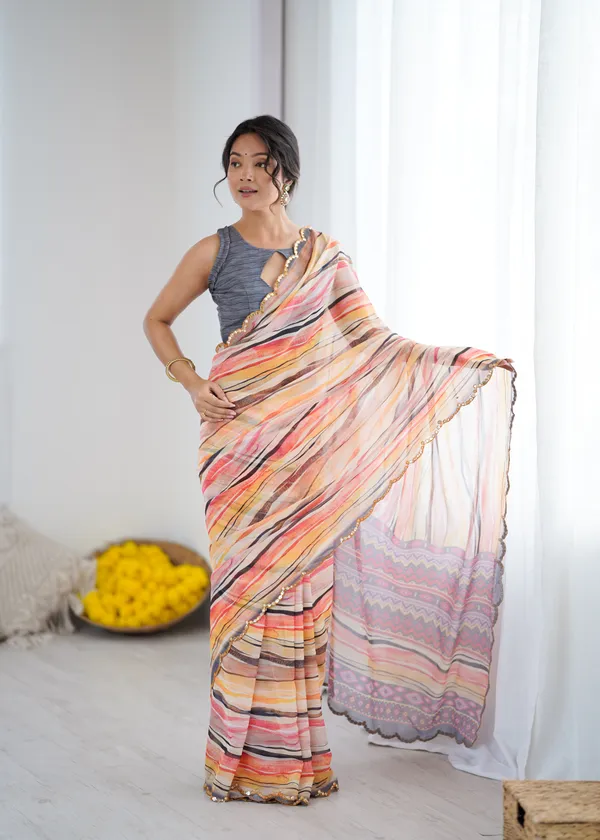 Printed_Heavy_Georgette_Silk_Saree_with_Mirror_Work_Border