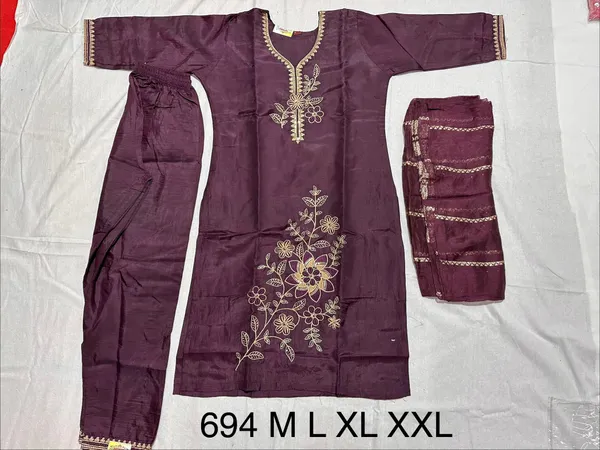Brown_Roman_Silk_Embroidered_Kurta_Set_For_Women