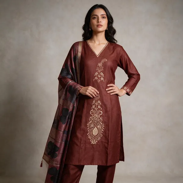 Rust_Roman_Silk_Embroidered_Kurta_Set_For_Women