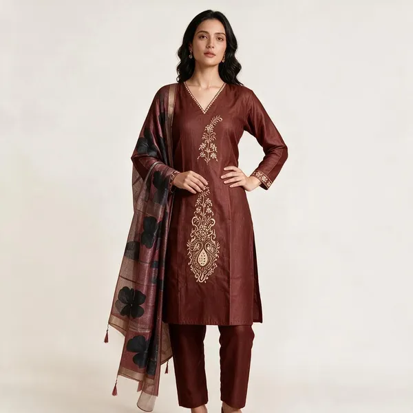 Rust_Roman_Silk_Embroidered_Kurta_Set_For_Women