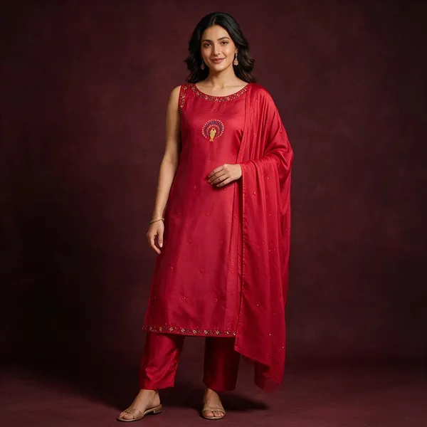 Red_Roman_Silk_Embroidered_Kurta_Set_For_Women