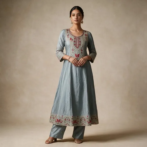 Grey_Roman_Silk_Embroidered_Kurta_Set_For_Women