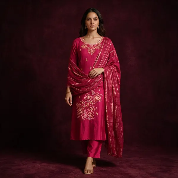 Red_Roman_Silk_Embroidered_Kurta_Set_For_Women