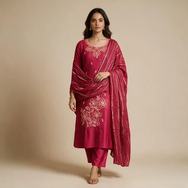 Red_Roman_Silk_Embroidered_Kurta_Set_For_Women