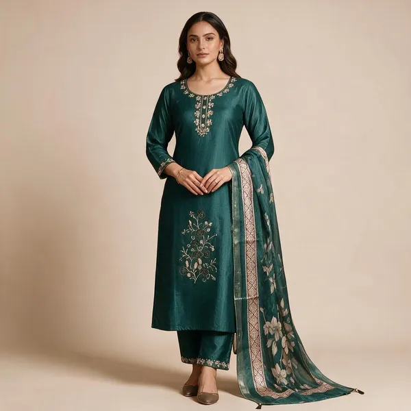 Teal_Roman_Silk_Embroidered_Kurta_Set_For_Women