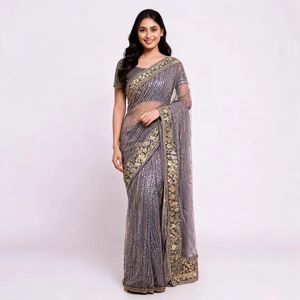 Grey_Net_Traditional_Saree_For_Women