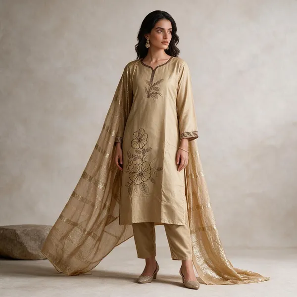 Beige_Roman_Silk_Embroidered_Kurta_Set_For_Women