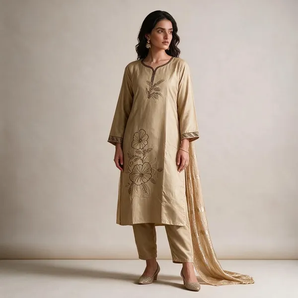Beige_Roman_Silk_Embroidered_Kurta_Set_For_Women