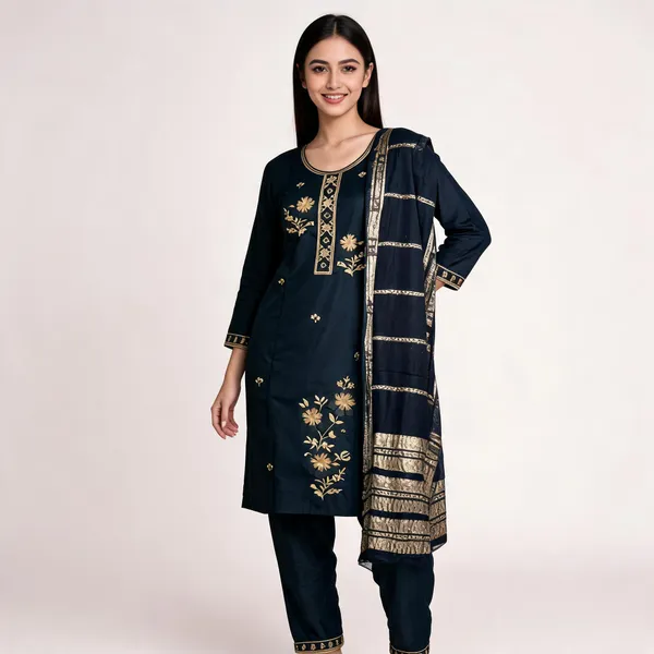 Navy_Blue_Roman_Silk_Embroidered_Kurta_Set_For_Women