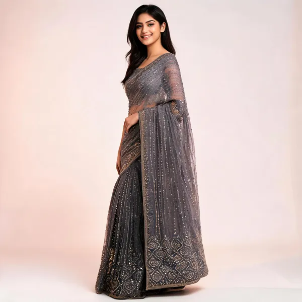 Grey_Net_Traditional_Saree_For_Women