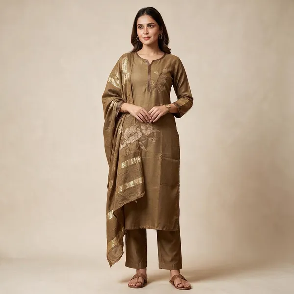 Brown_Roman_Silk_Embroidered_Kurta_Set_For_Women