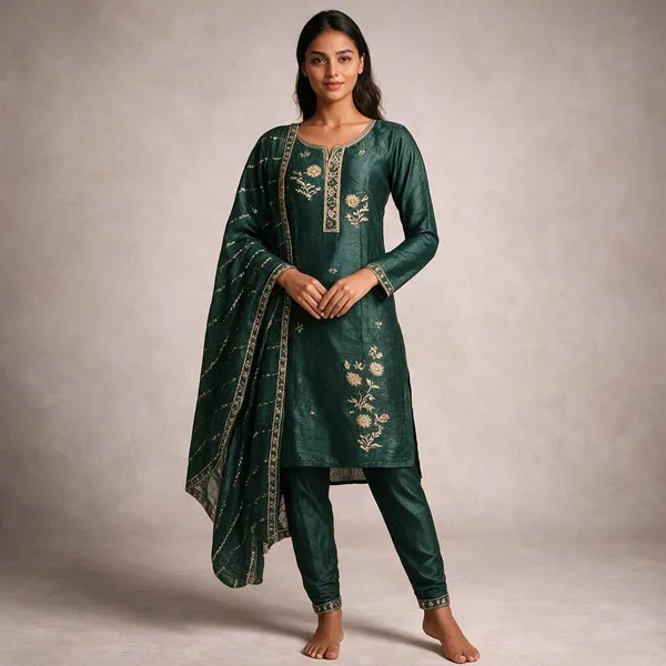 Green_Roman_Silk_Embroidered_Kurta_Set_For_Women