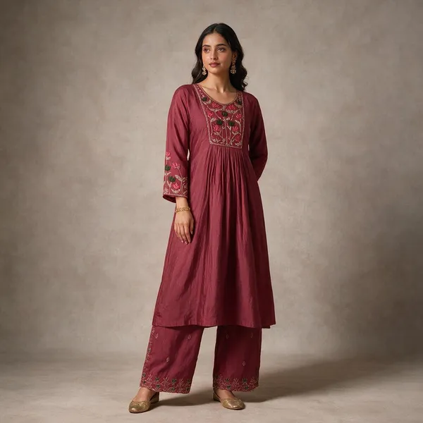 Maroon_Roman_Silk_Embroidered_Kurta_Set_For_Women