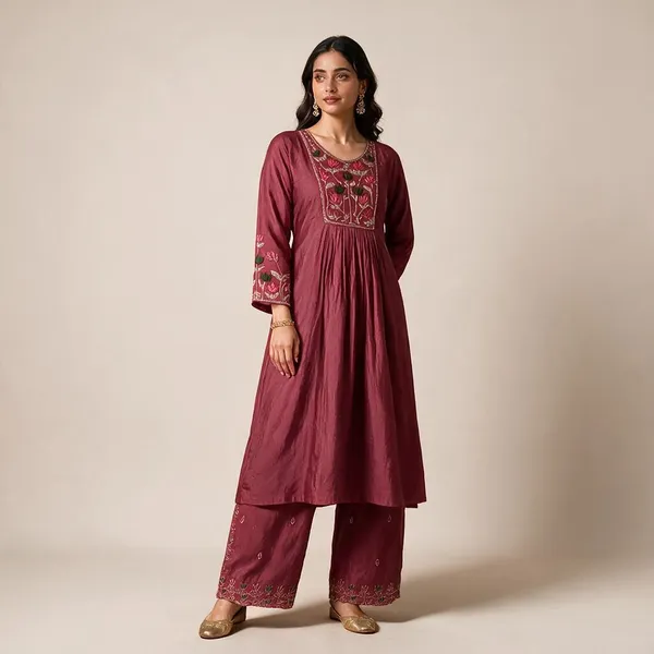 Maroon_Roman_Silk_Embroidered_Kurta_Set_For_Women