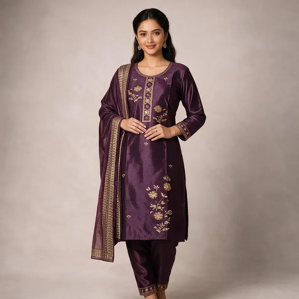 Purple_Roman_Silk_Embroidered_Kurta_Set_For_Women
