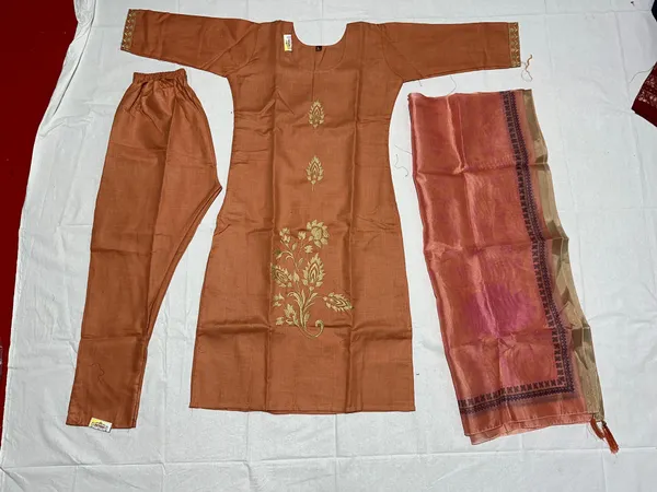 Rust_Brown_Roman_Silk_Embroidered_Kurta_Set_For_Women