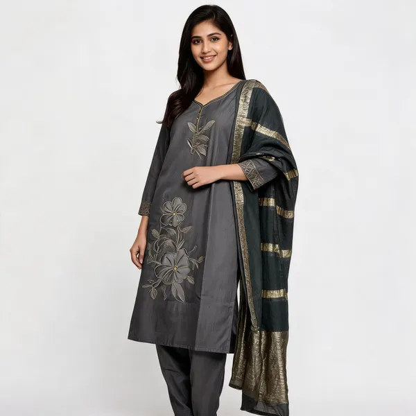 Grey_Roman_Silk_Embroidered_Kurta_Set_For_Women