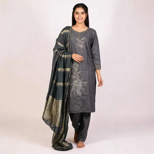 Grey_Roman_Silk_Embroidered_Kurta_Set_For_Women