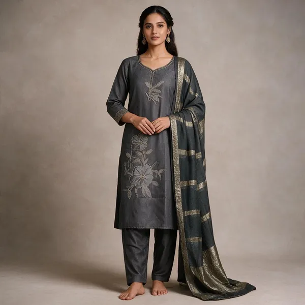 Grey_Roman_Silk_Embroidered_Kurta_Set_For_Women