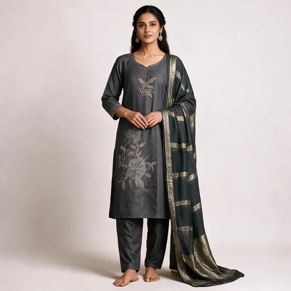 Grey_Roman_Silk_Embroidered_Kurta_Set_For_Women