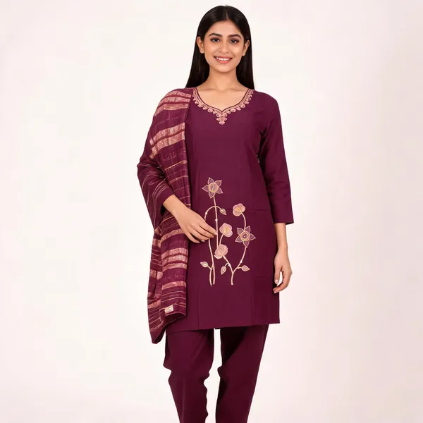 Wine_Roman_Silk_Embroidered_Kurta_Set_For_Women