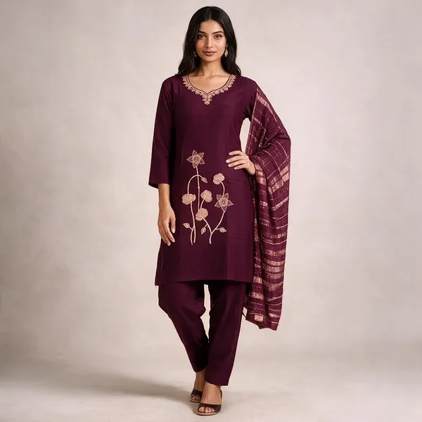 Wine_Roman_Silk_Embroidered_Kurta_Set_For_Women