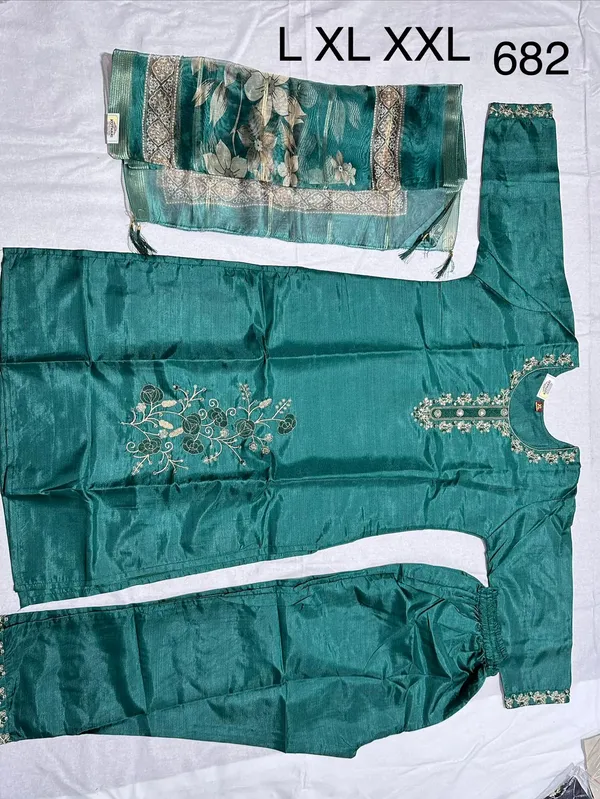 Teal_Roman_Silk_Embroidered_Kurta_Set_For_Women
