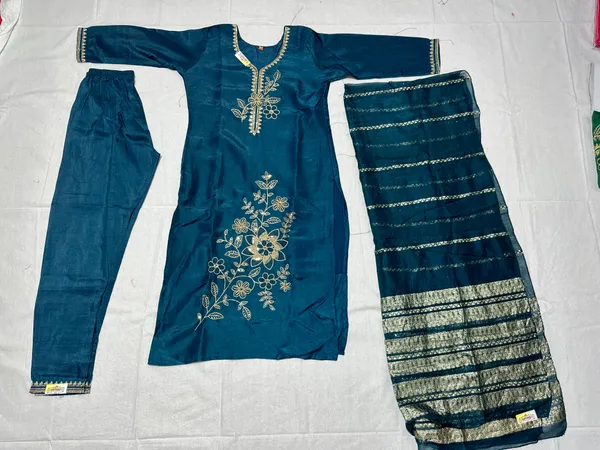 Teal_Roman_Silk_Embroidered_Kurta_Set_For_Women