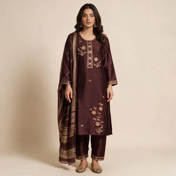 Maroon_Roman_Silk_Embroidered_Kurta_Set_For_Women