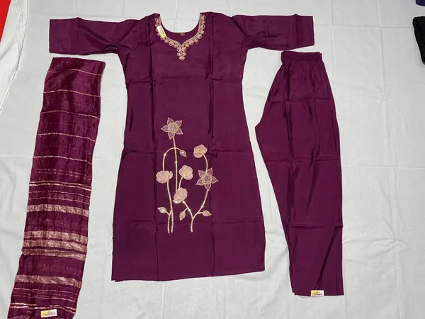 Wine_Roman_Silk_Embroidered_Kurta_Set_For_Women