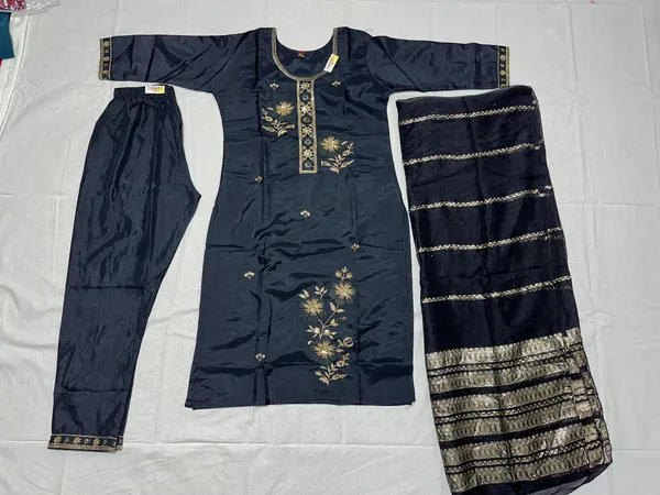 Navy_Blue_Roman_Silk_Embroidered_Kurta_Set_For_Women