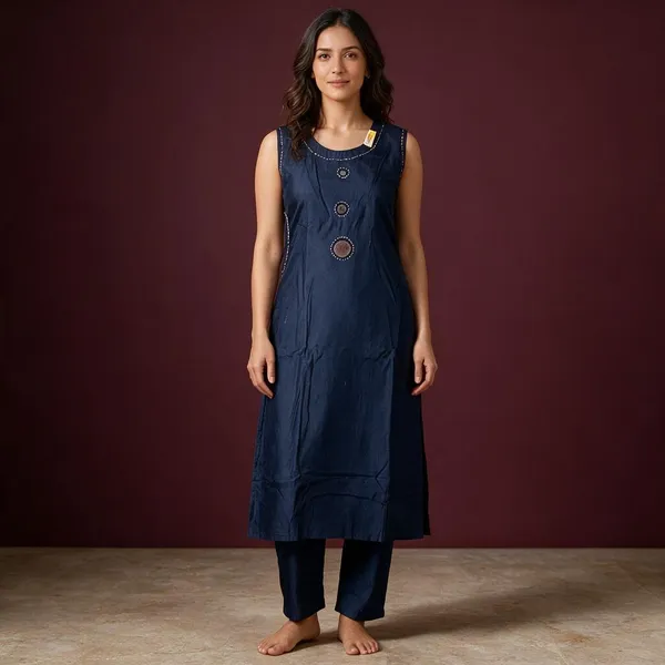 Navy_Blue_Roman_Silk_Embroidered_Kurta_Set_For_Women