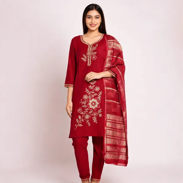 Red_Roman_Silk_Embroidered_Kurta_Set_For_Women