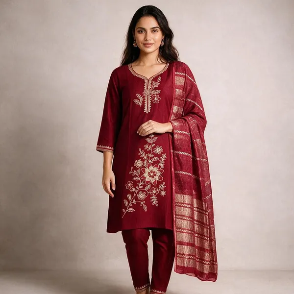 Red_Roman_Silk_Embroidered_Kurta_Set_For_Women
