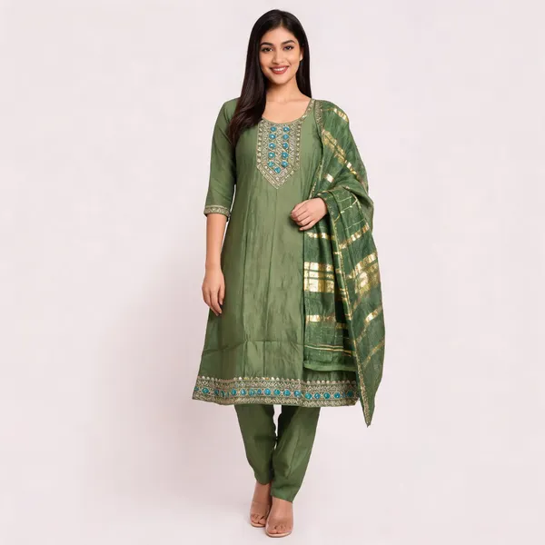 Green_Roman_Silk_Embroidered_Kurta_Set_For_Women