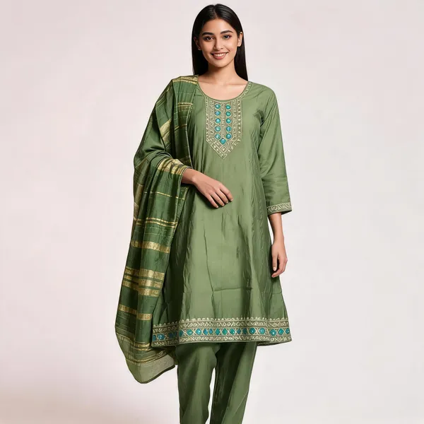 Green_Roman_Silk_Embroidered_Kurta_Set_For_Women