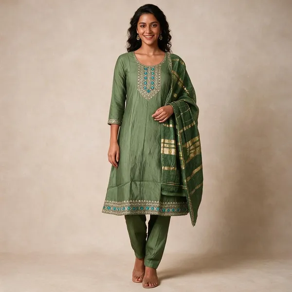 Green_Roman_Silk_Embroidered_Kurta_Set_For_Women
